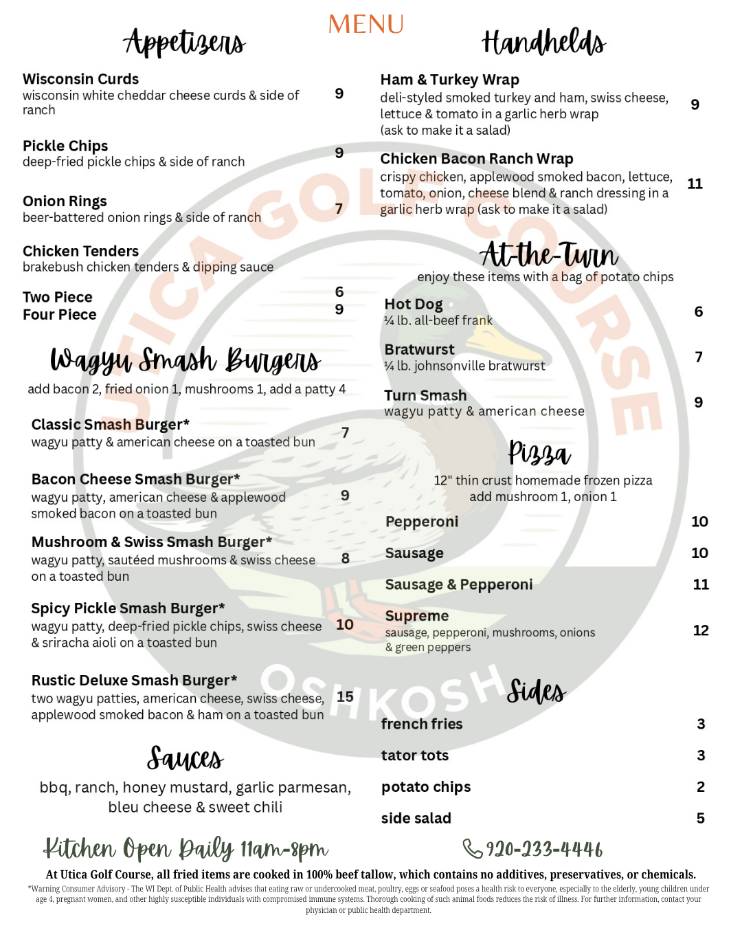 Utica Final Menu 2026